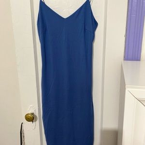 Body hugging, blue, strappy evening dress